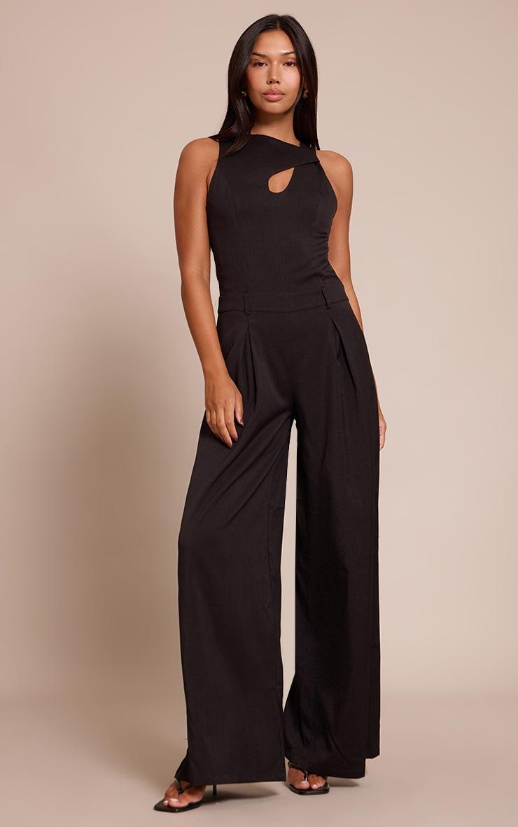 Pretty Little Thing Black Woven Key Hole Wide Leg Jumpsuit