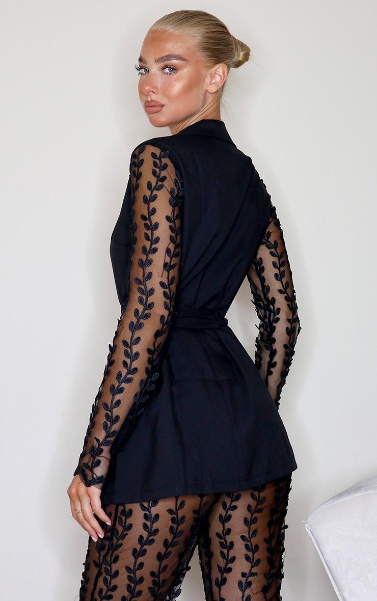 Pretty Little Thing Black Woven Lace Sleeve Belt Blazer