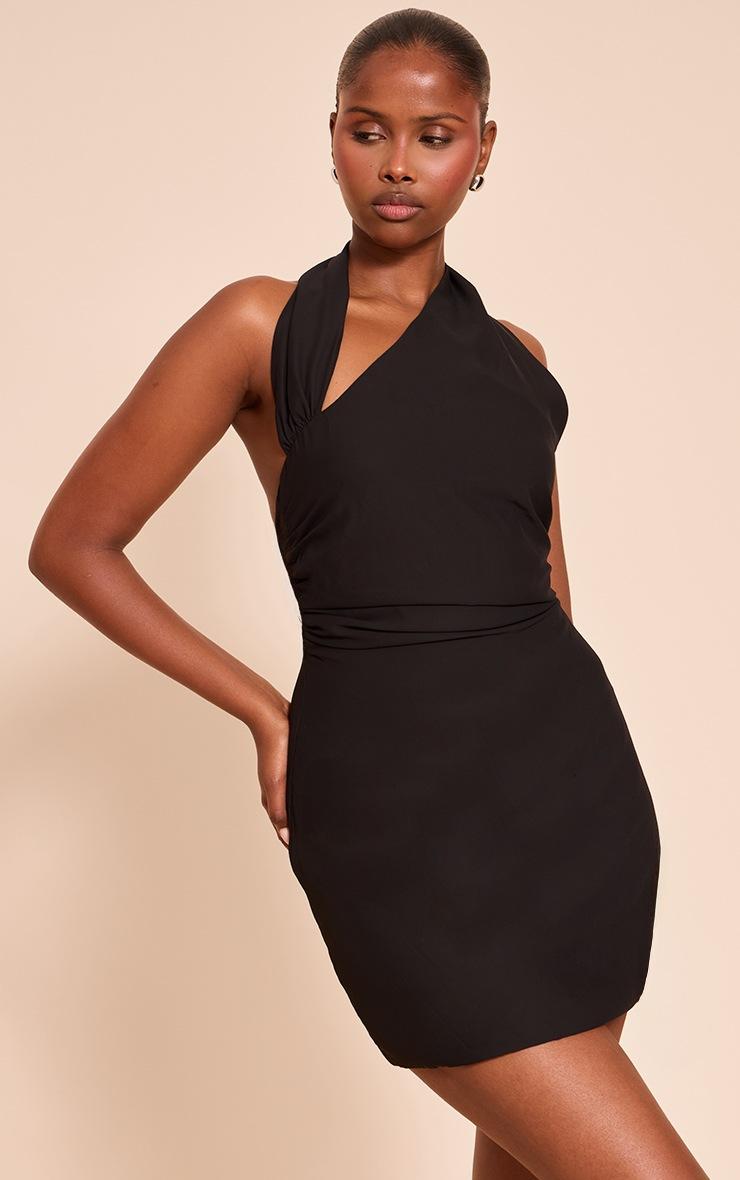 Pretty Little Thing Black Woven One Shoulder Mini Bodycon Dress