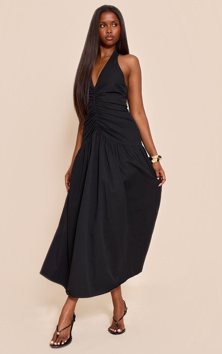 Pretty Little Thing Black Woven Ruched Detail Maxi Dress