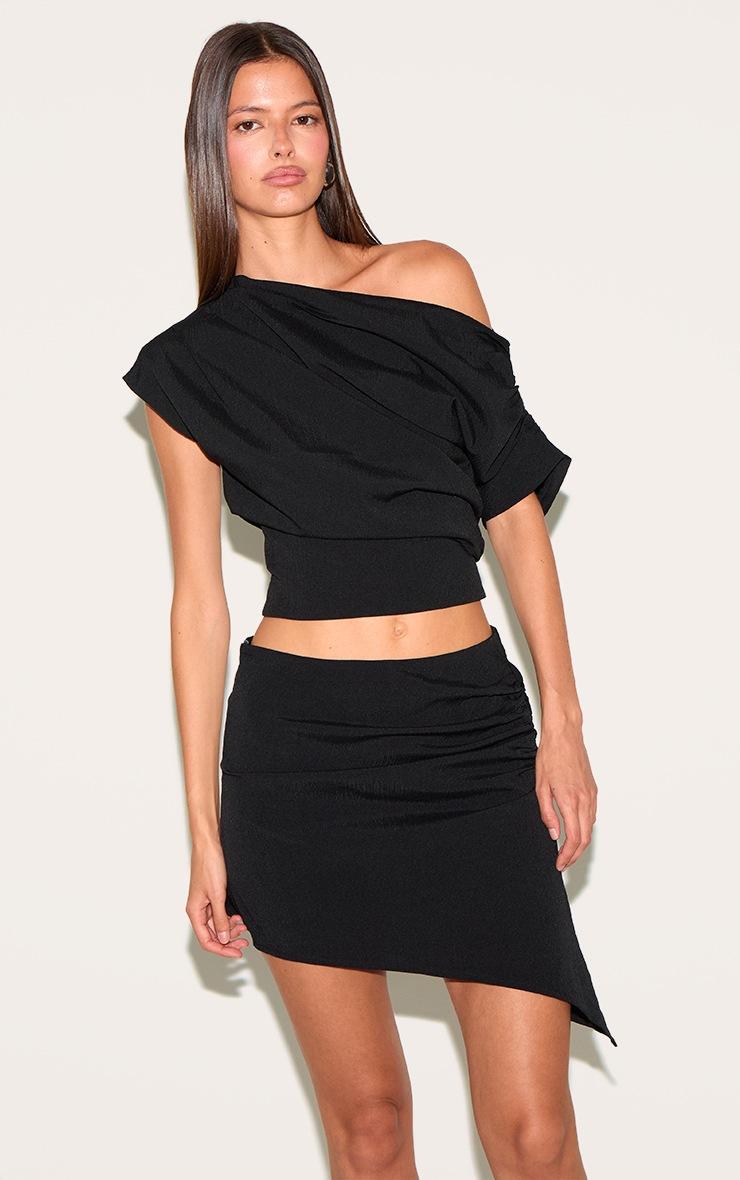 Pretty Little Thing Black Woven Ruched Mid Rise Mini Skirt