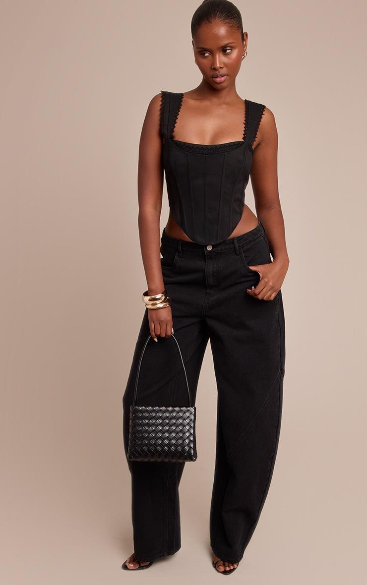 Pretty Little Thing Black Woven Scallop Trim Bonded Corset