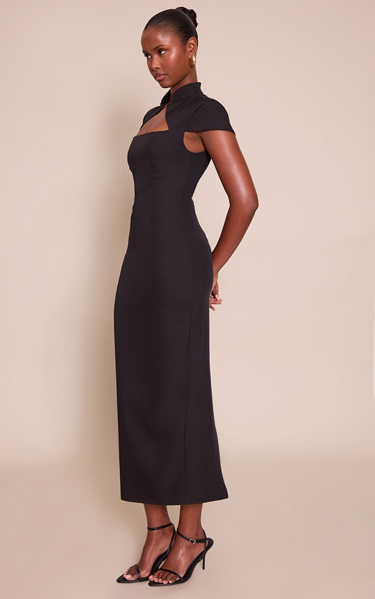 Pretty Little Thing Black Woven Short Sleeve Midaxi Dress