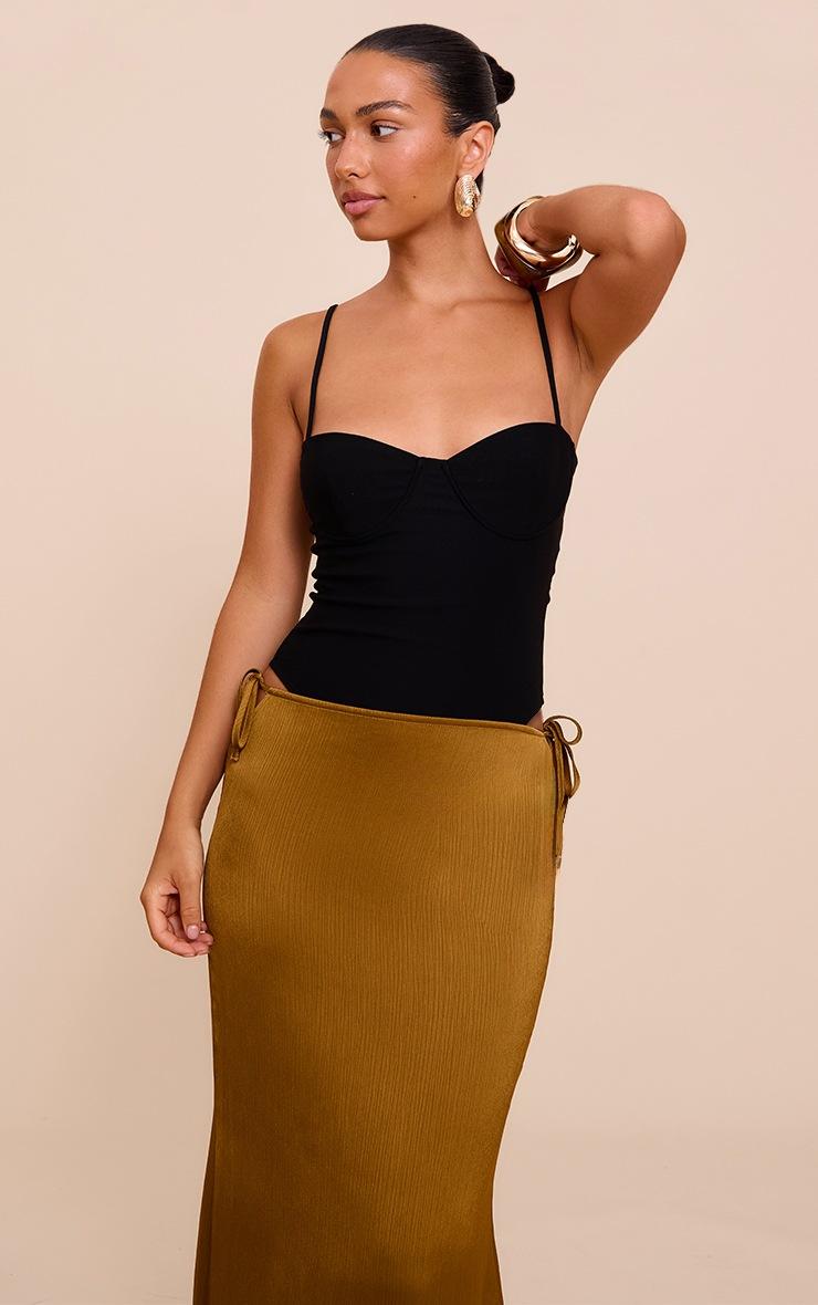 Pretty Little Thing Black Woven Stretch Strappy Bodysuit