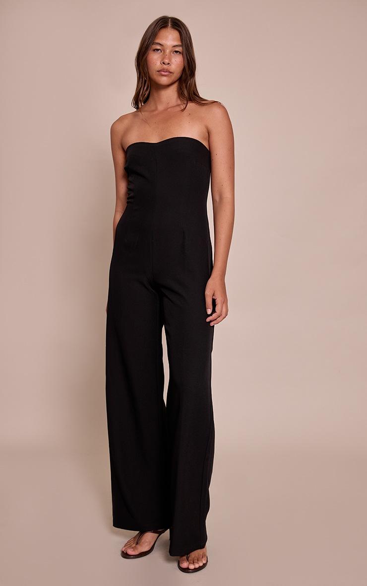 Pretty Little Thing Black Woven Sweet Heart Neck Wide Leg Jumpsuit