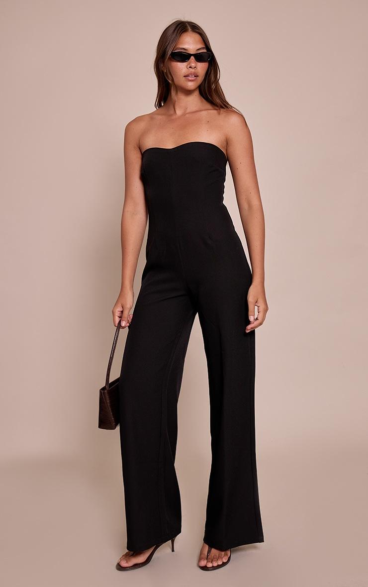 Pretty Little Thing Black Woven Sweet Heart Neck Wide Leg Jumpsuit