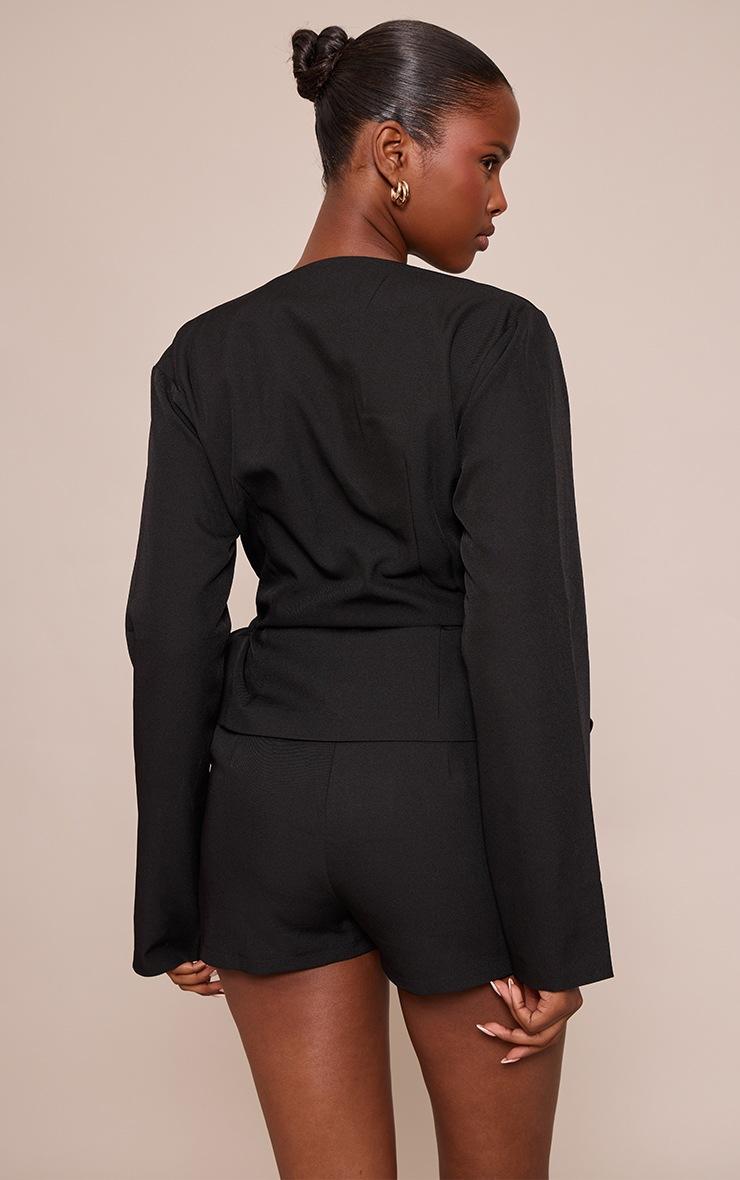 Pretty Little Thing Black Woven Tailored Button Romper