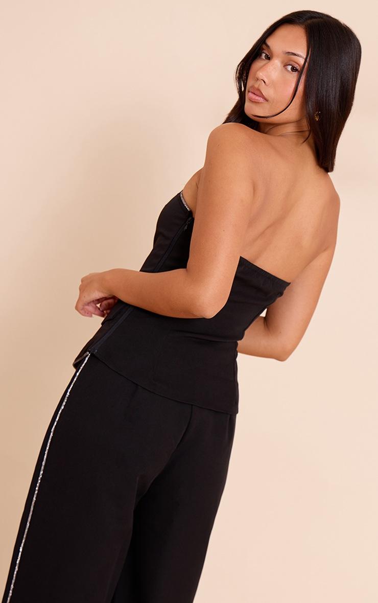 Pretty Little Thing Black Woven Tailored Diamante Trim Bandeau Top