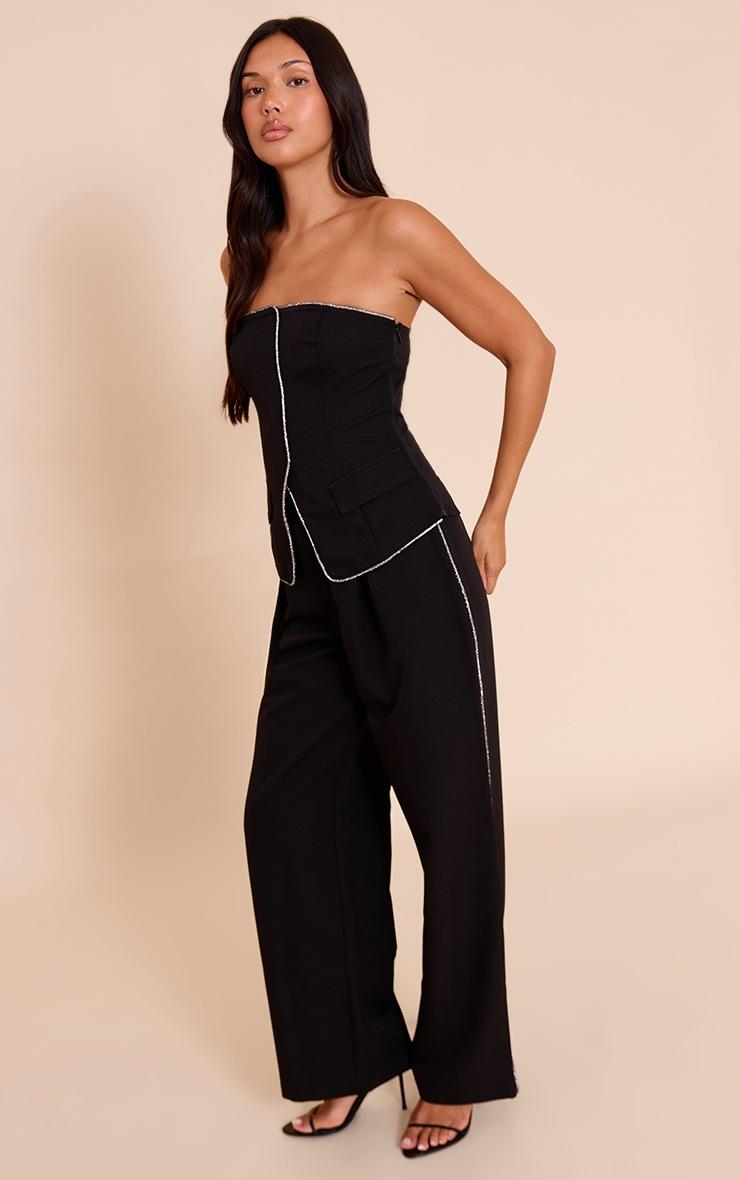 Pretty Little Thing Black Woven Tailored Diamante Trim Bandeau Top