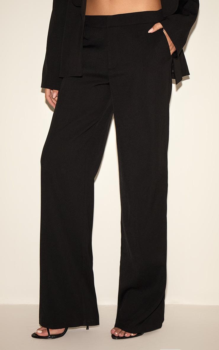 Pretty Little Thing Black Woven Tailored Mid Rise Straight Leg Pants