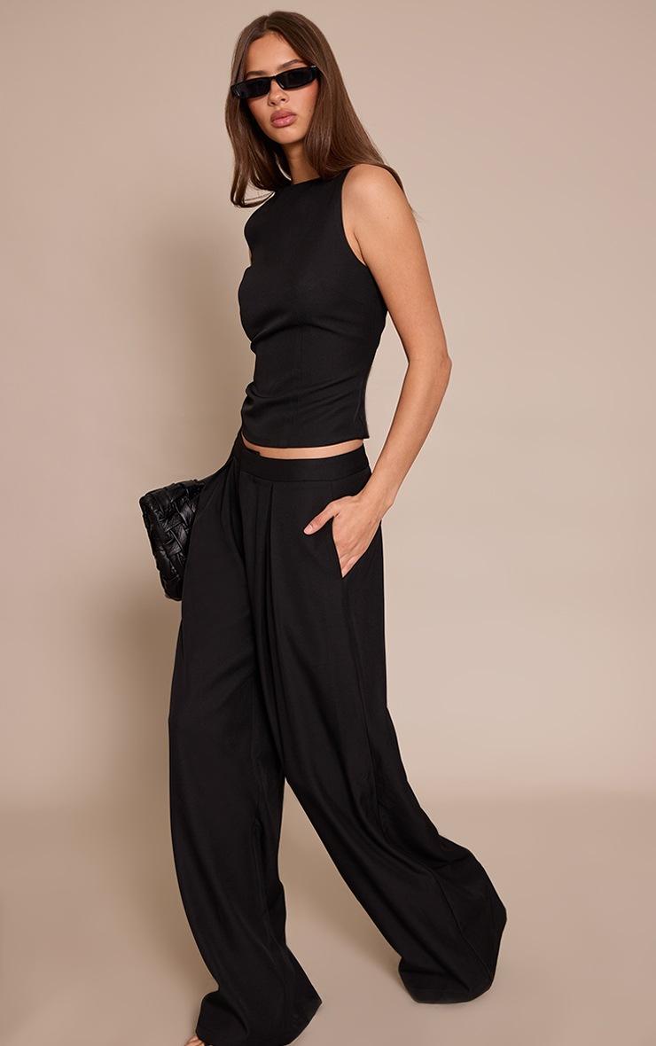 Pretty Little Thing Black Woven Tailored Mid Rise Wide Leg Pants