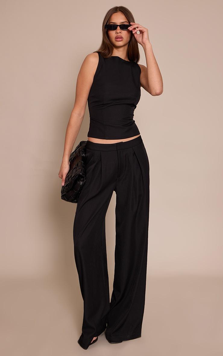 Pretty Little Thing Black Woven Tailored Mid Rise Wide Leg Pants