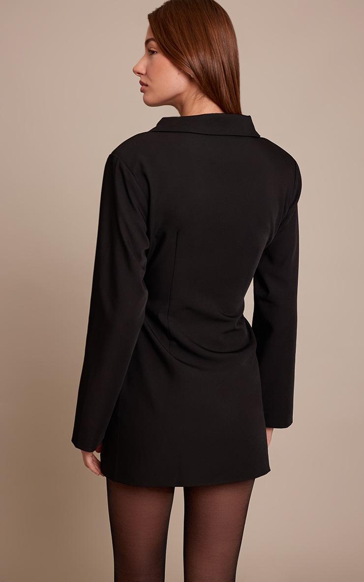 Pretty Little Thing Black Woven Tortoise Button Blazer Dress