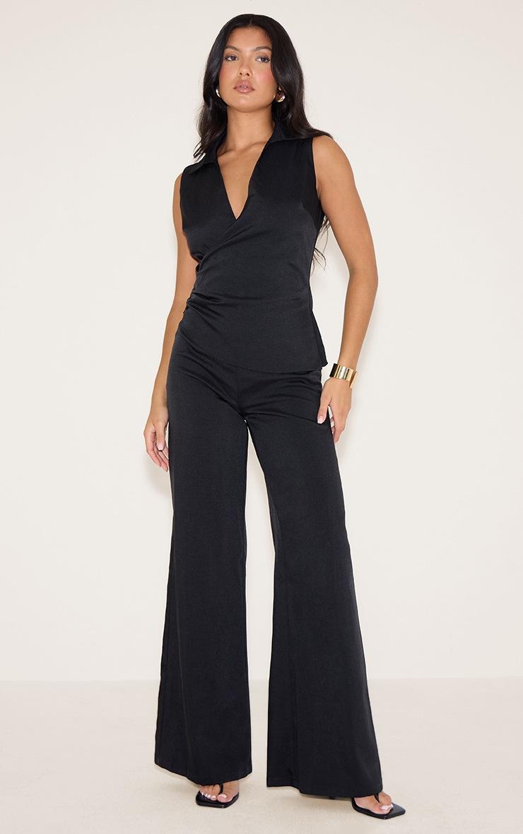 Pretty Little Thing Black Woven Wrap Collared Jumpsuit