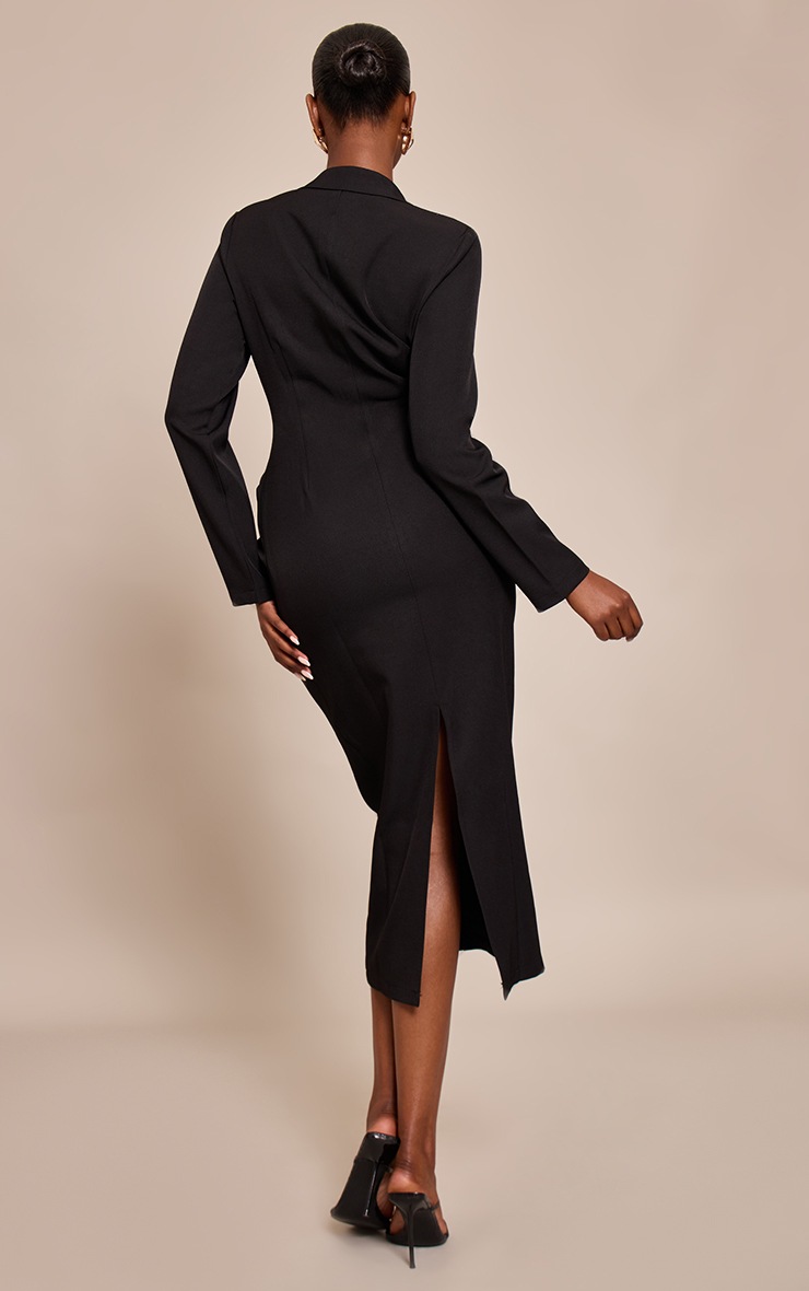 Pretty Little Thing Black Woven Wrap Detail Long Sleeve Maxi Dress