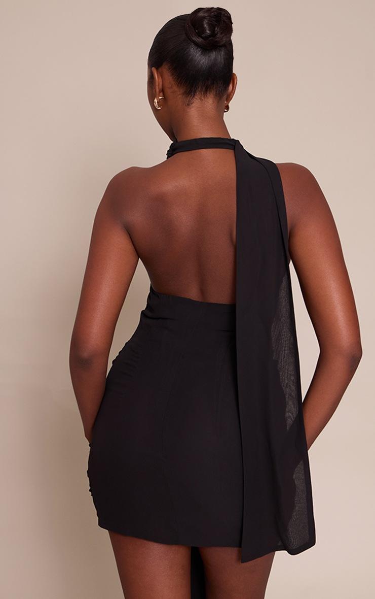 Pretty Little Thing Black Woven Wrap Halterneck Mini Dress