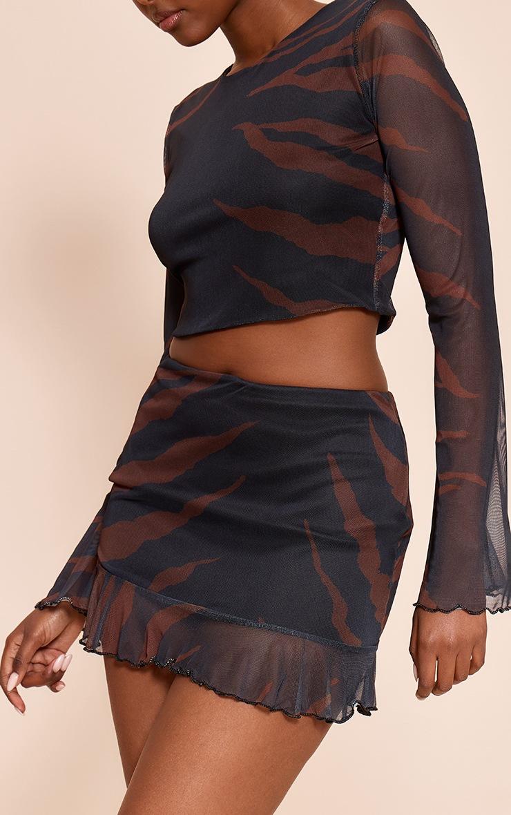 Pretty Little Thing Black Zebra Print Mesh Frill Hem Mini Skirt
