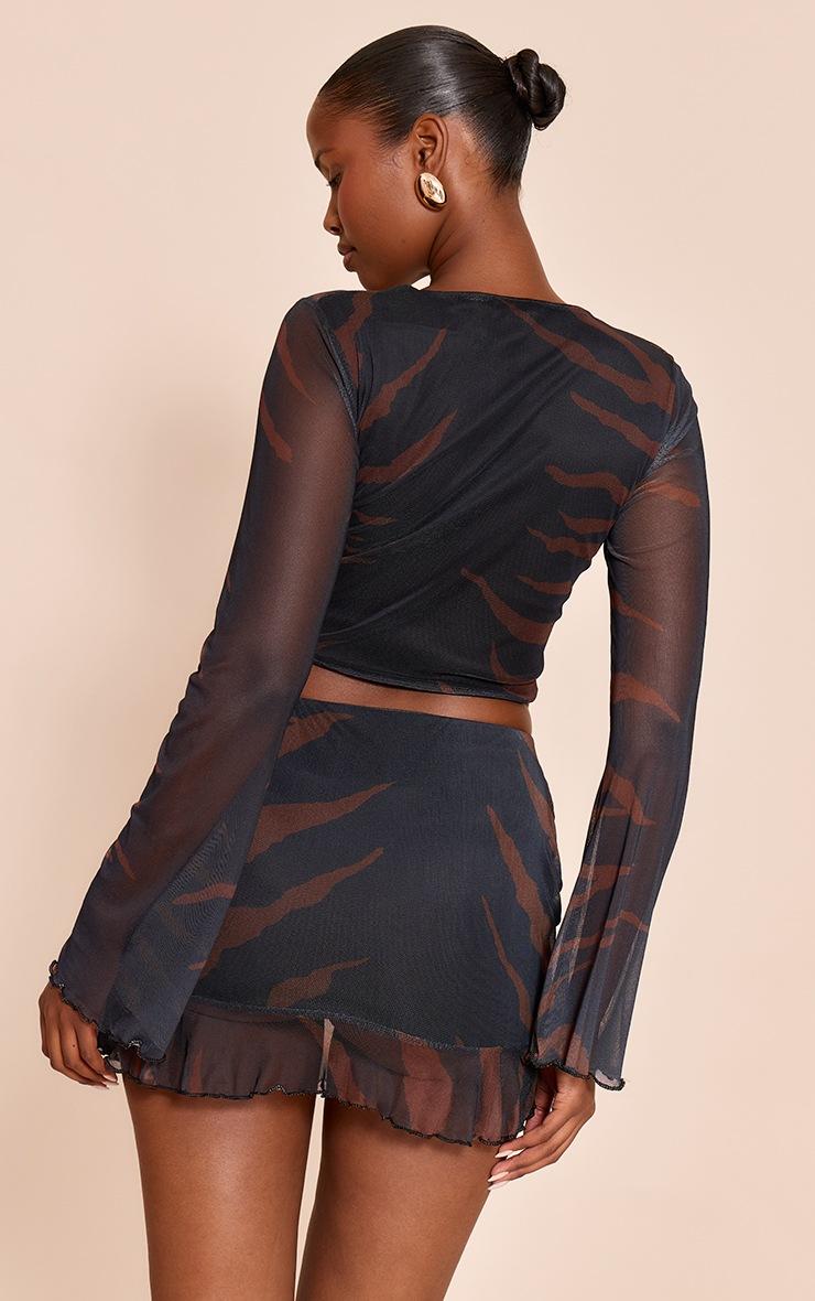 Pretty Little Thing Black Zebra Print Mesh Frill Hem Mini Skirt
