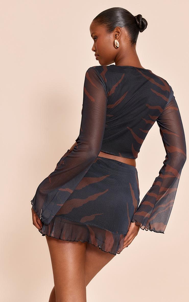 Pretty Little Thing Black Zebra Print Mesh Long Sleeve Top