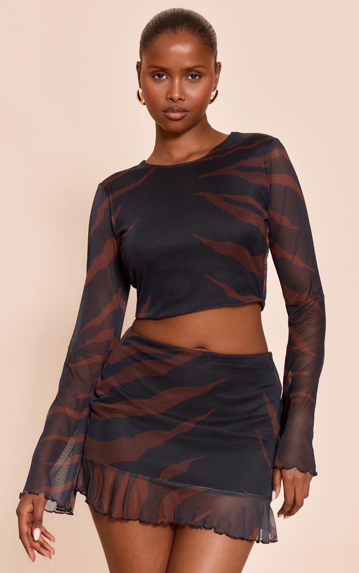 Pretty Little Thing Black Zebra Print Mesh Long Sleeve Top