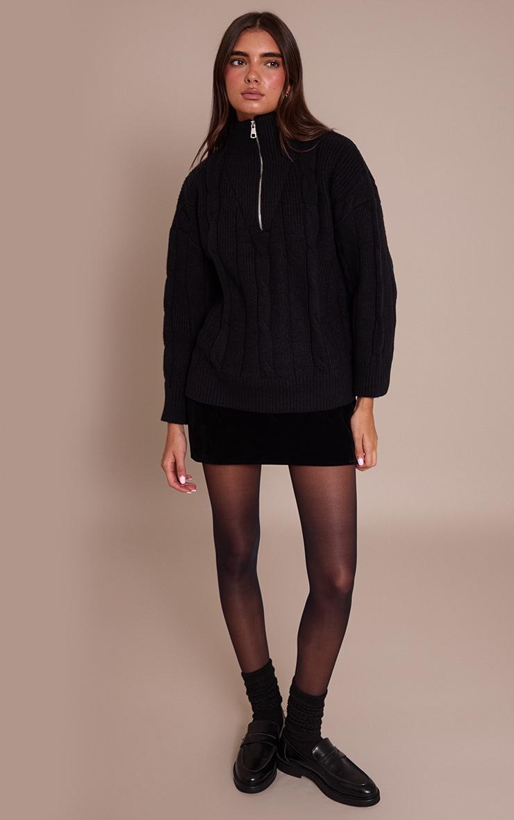 Pretty Little Thing Black Zip Detail Cable Knit Oversized Sweater