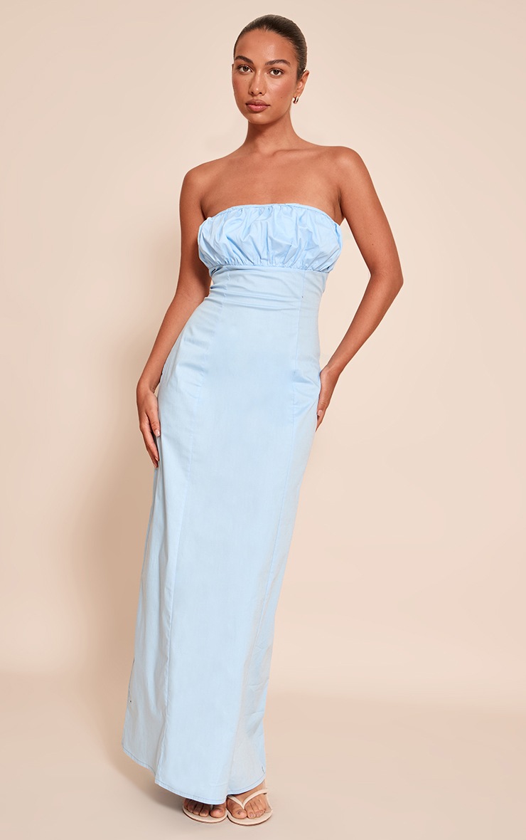 Pretty Little Thing Blue Bandeau Ruched Bust Maxi Dress