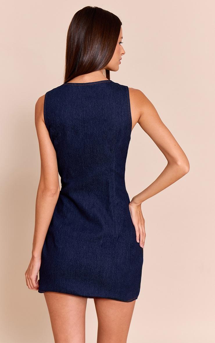 Pretty Little Thing Blue Chambray Gold Button Detail Square Neck Bodycon Dress