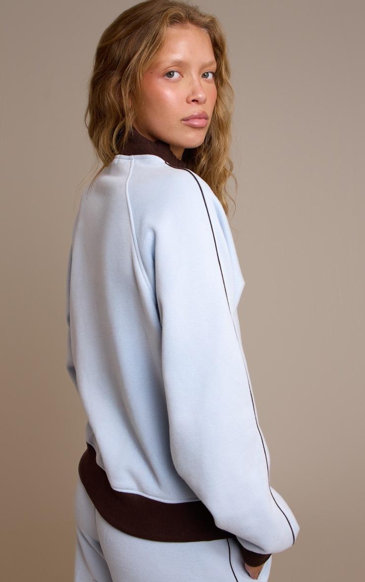 Pretty Little Thing Blue Contrast Zip Up Funnel Neck Sweatshirt