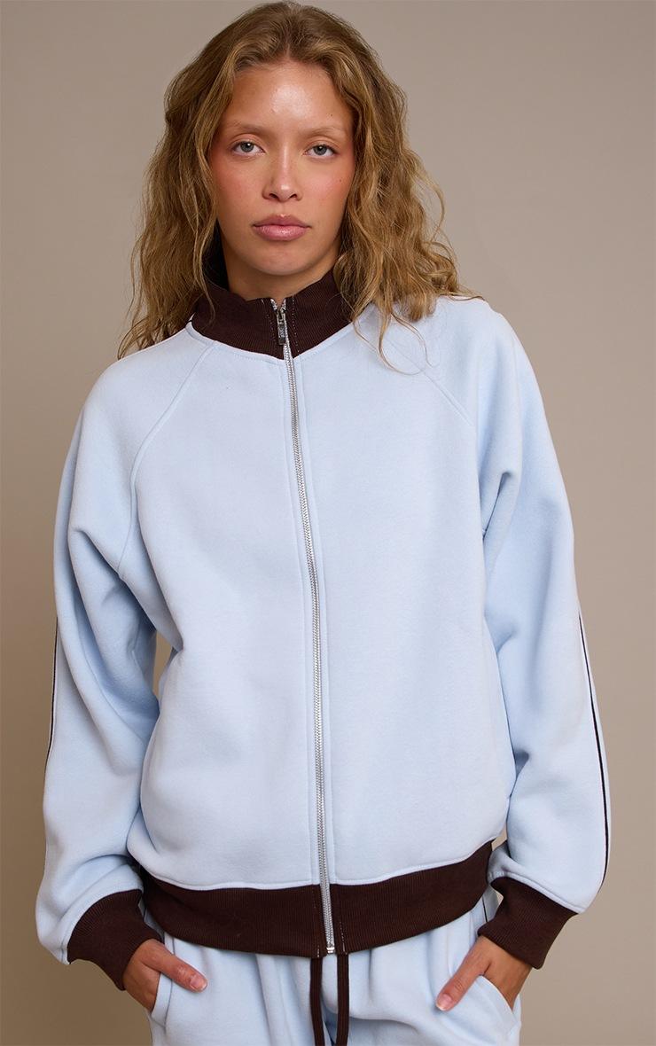 Pretty Little Thing Blue Contrast Zip Up Funnel Neck Sweatshirt