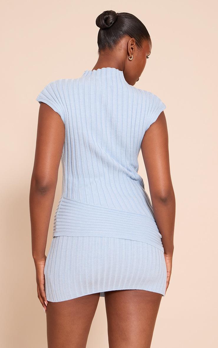 Pretty Little Thing Blue High Neck Asymmetric Detail Top
