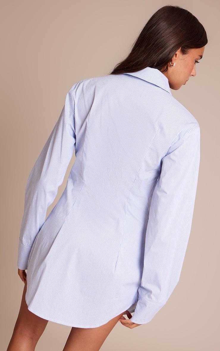 Pretty Little Thing Blue Pinstripe Tie Detail Button Down Shirt Dress
