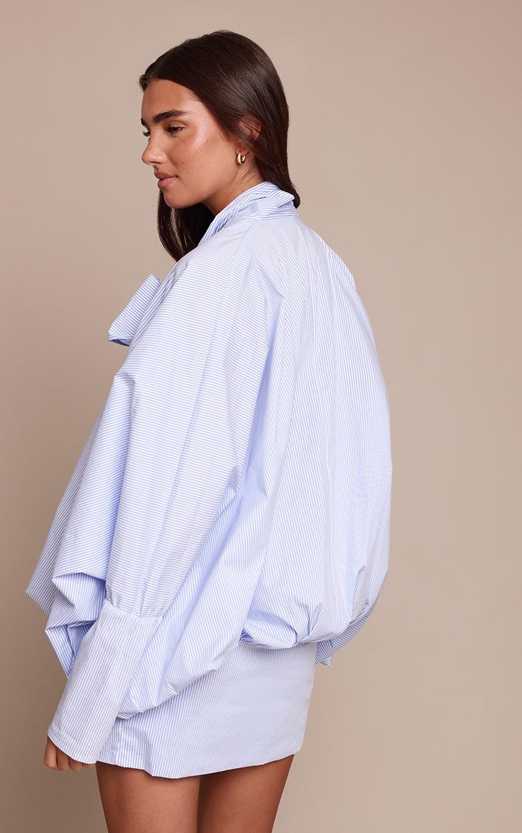 Pretty Little Thing Blue Pinstripe Tie Detail Slouchy Shirt Dress