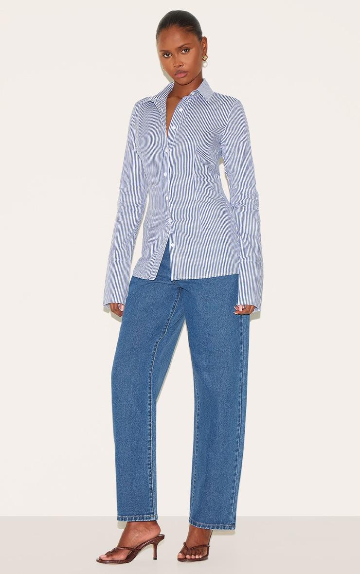 Pretty Little Thing Blue Pinstripe Woven Fitted Shirt