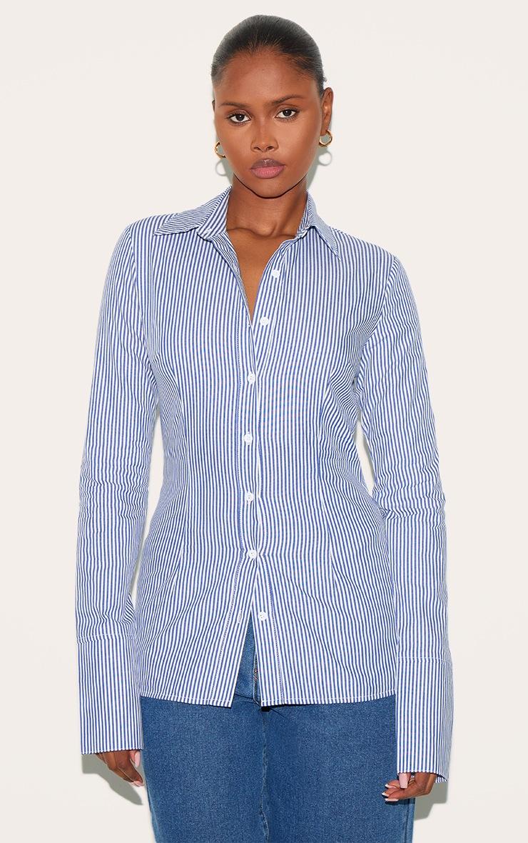 Pretty Little Thing Blue Pinstripe Woven Fitted Shirt