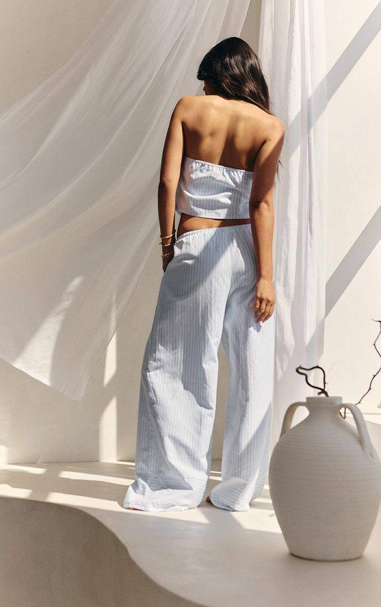 Pretty Little Thing Blue Pinstriped Bandeau Dipped Hem Top