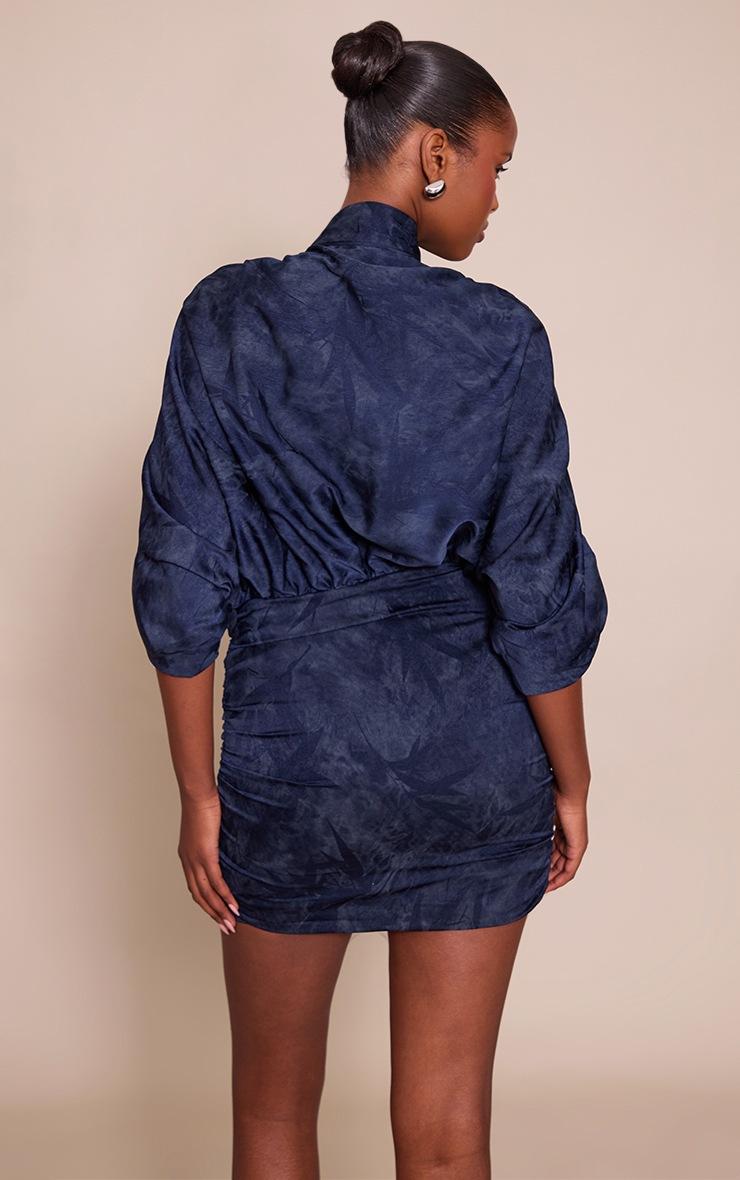 Pretty Little Thing Blue Print Satin V Neck Mini Dress