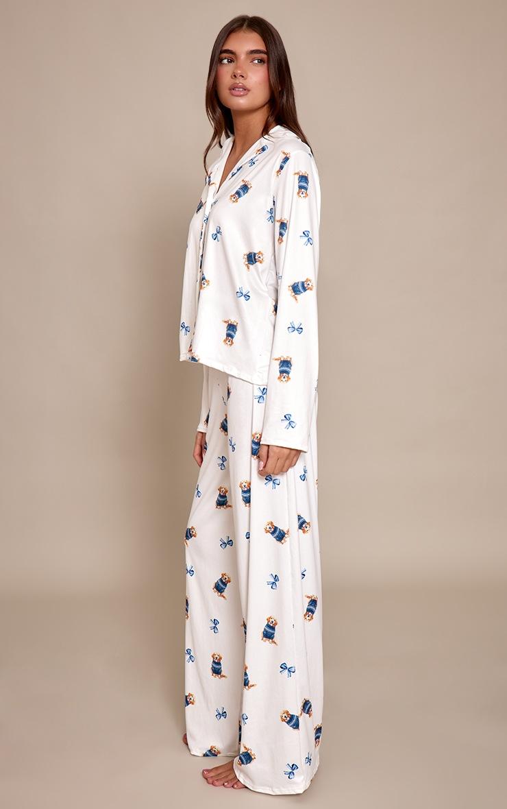 Pretty Little Thing Blue Puppy Print Long Sleeve Button Through Pj Set