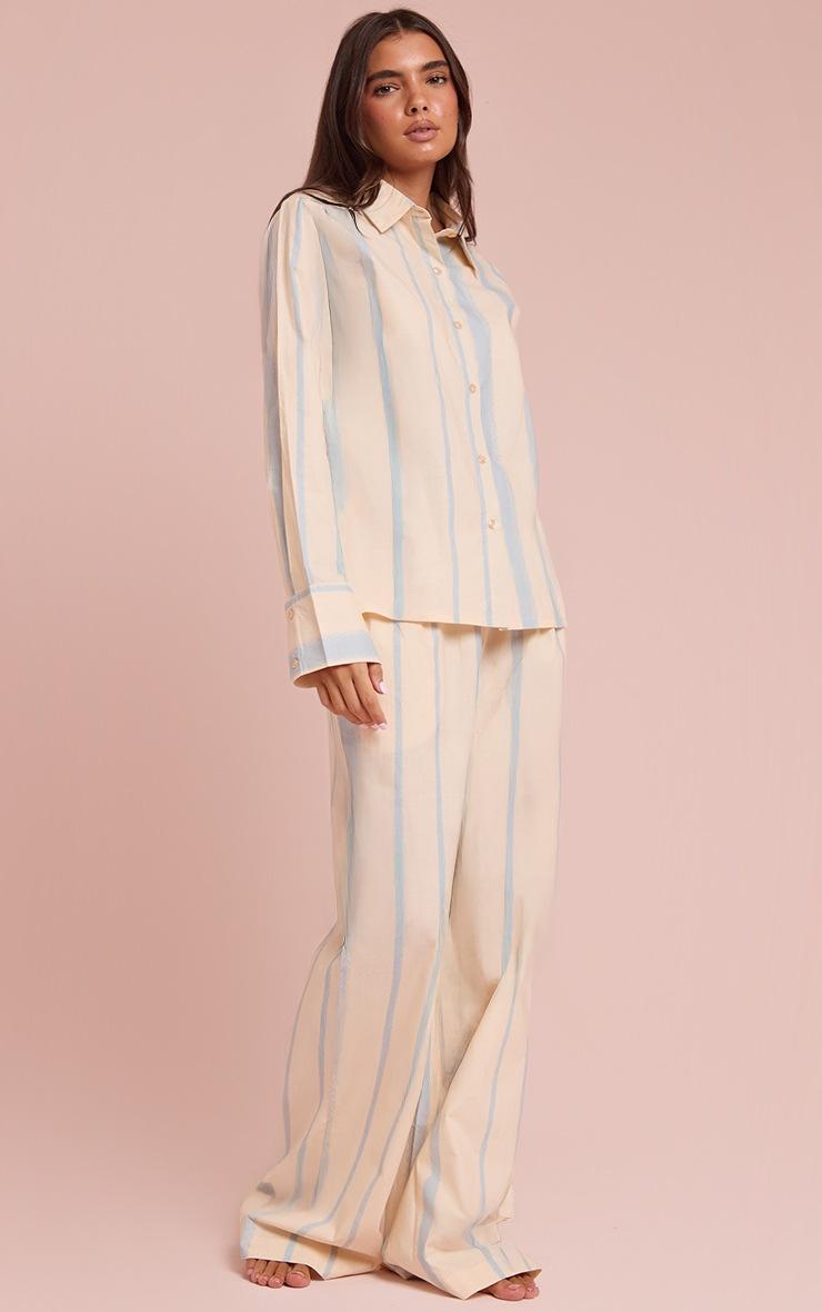 Pretty Little Thing Blue Stripe Button Up Wide Leg Pajama Set