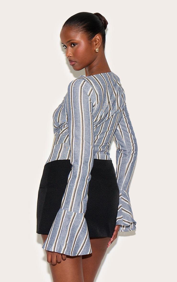 Pretty Little Thing Blue Striped Asymmetric Hem Top