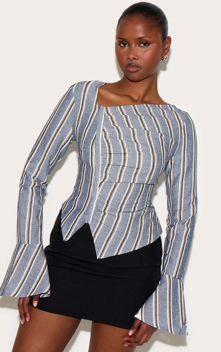 Pretty Little Thing Blue Striped Asymmetric Hem Top
