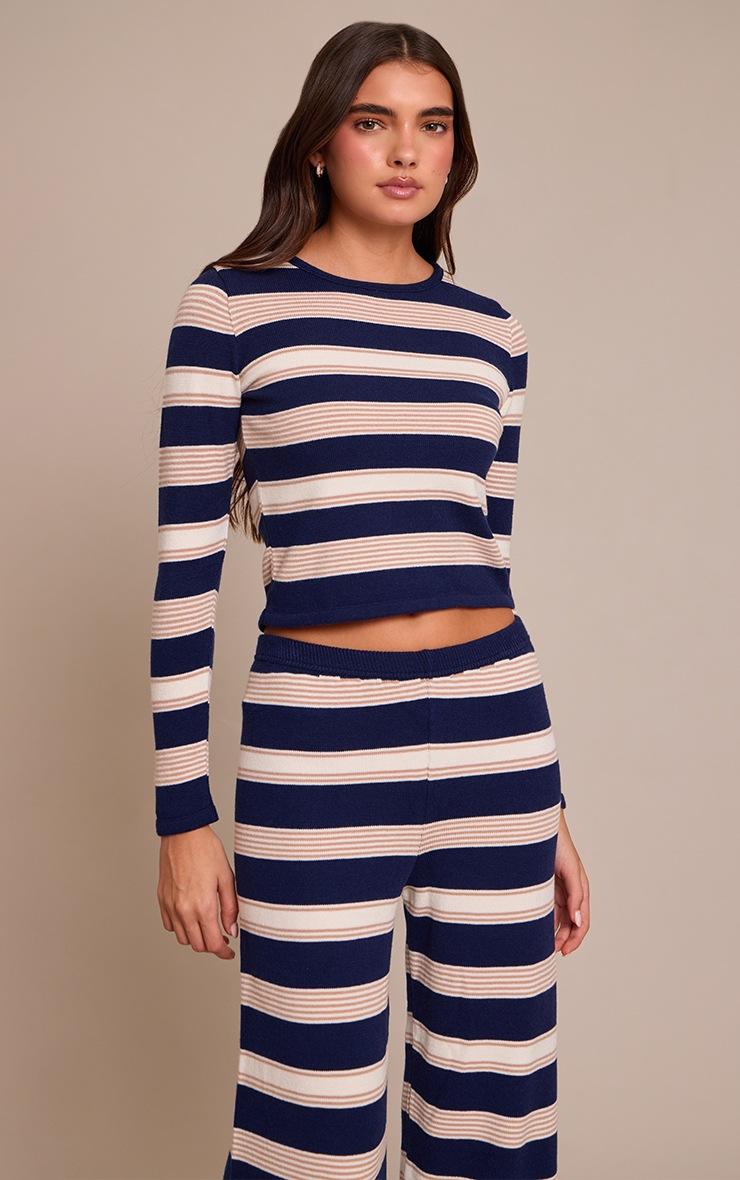 Pretty Little Thing Blue Striped Long Sleeve Knitted T-Shirt