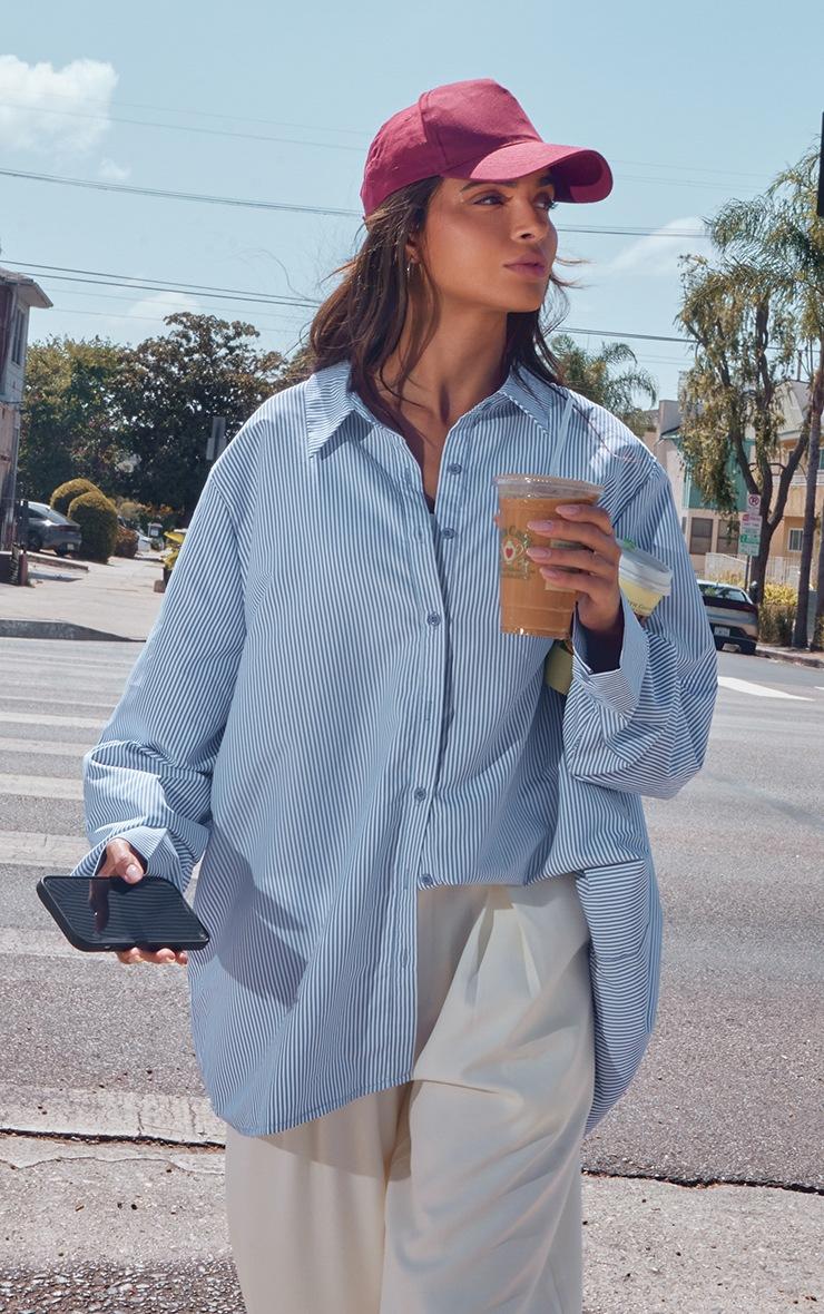 Pretty Little Thing Blue Striped Oversized Cotton Shirt