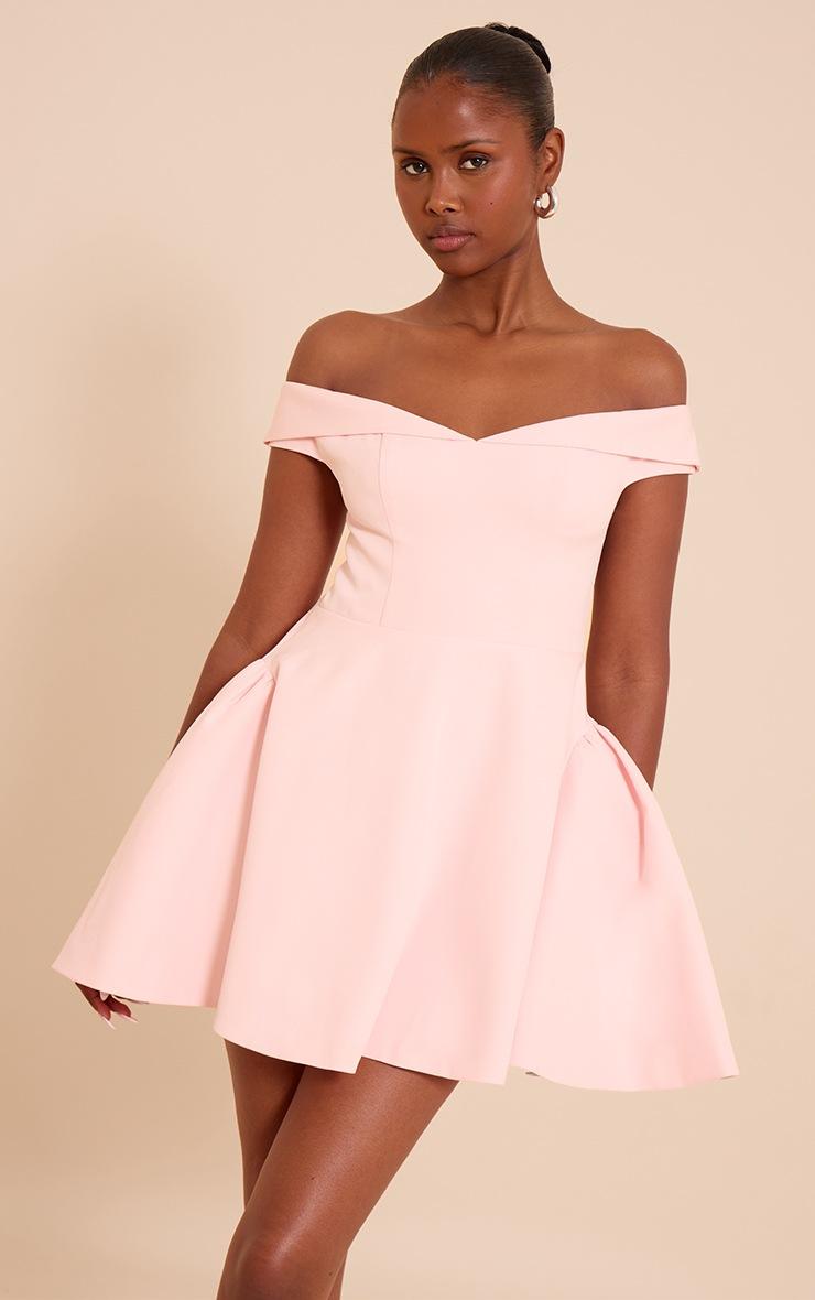 Pretty Little Thing Blush Bardot Fold Over Shift Dress