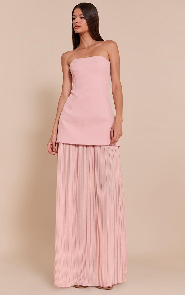 Pretty Little Thing Blush Chiffon Pleated Skirt Panel Bandeau Maxi Dress
