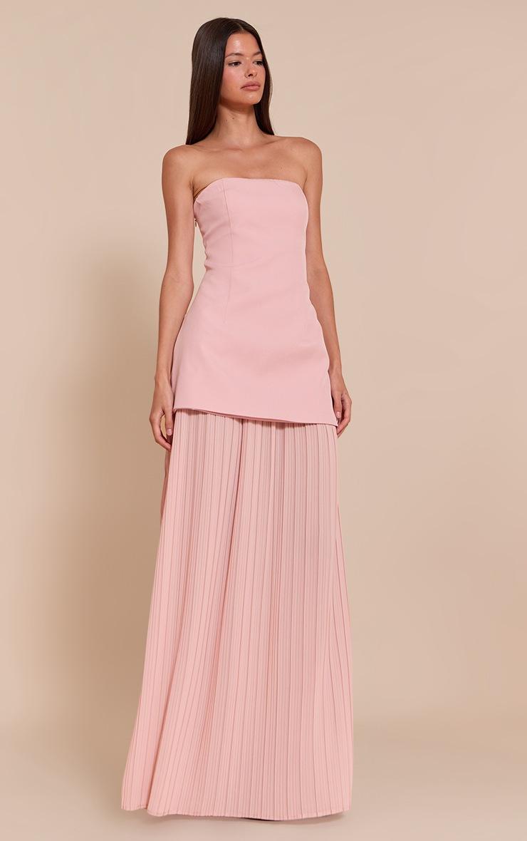 Pretty Little Thing Blush Chiffon Pleated Skirt Panel Bandeau Maxi Dress
