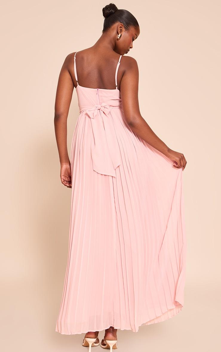 Pretty Little Thing Blush Chiffon Strappy Pleated Belt Detail Maxi Dress