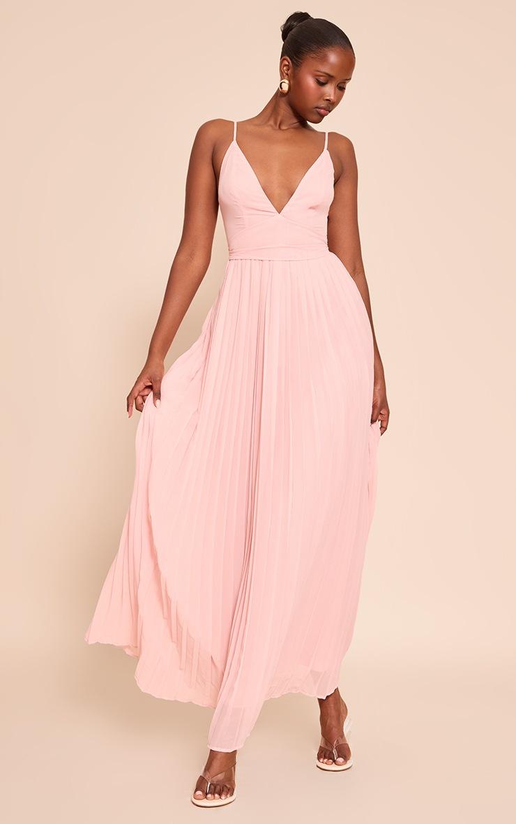 Pretty Little Thing Blush Chiffon Strappy Pleated Belt Detail Maxi Dress