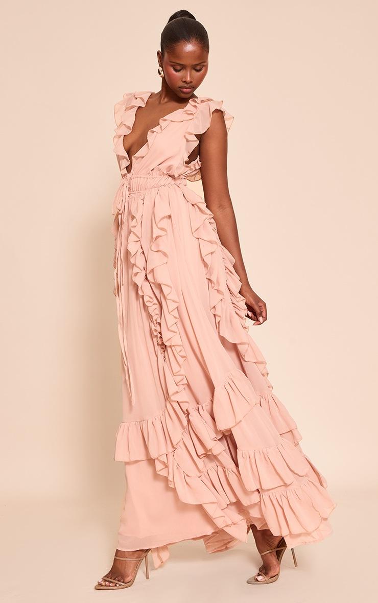 Pretty Little Thing Blush Extreme Frill Detail Maxi Dress