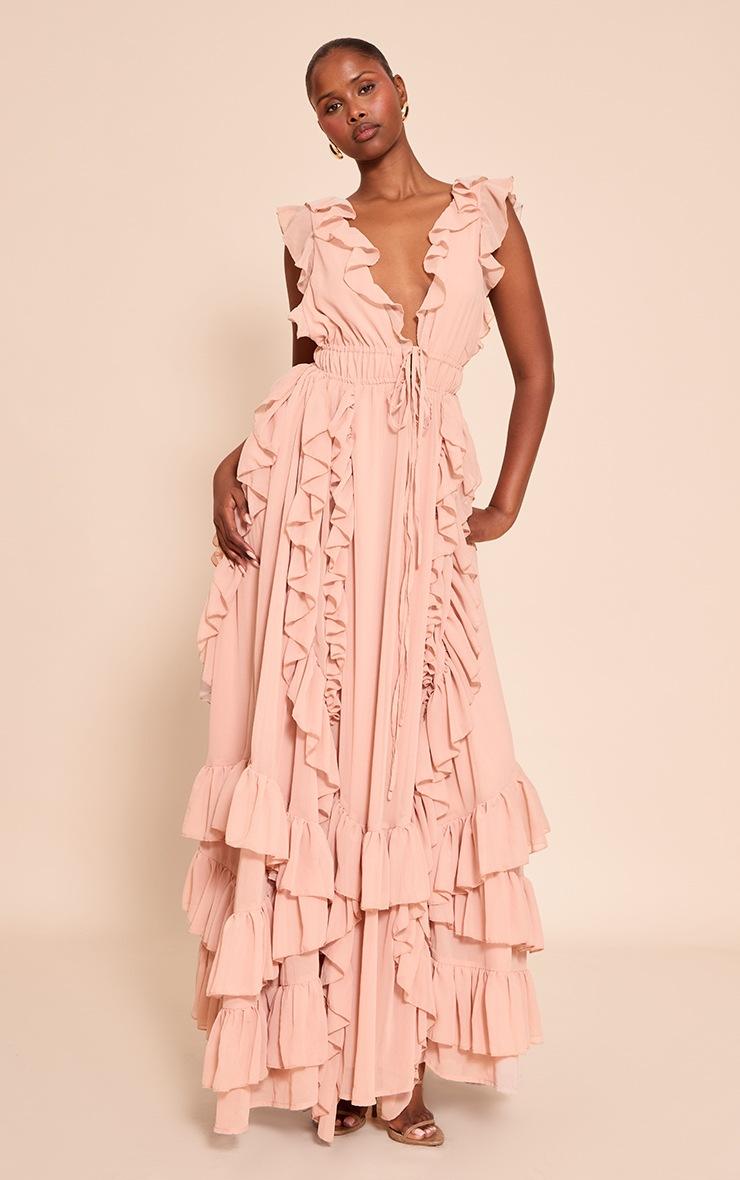 Pretty Little Thing Blush Extreme Frill Detail Maxi Dress