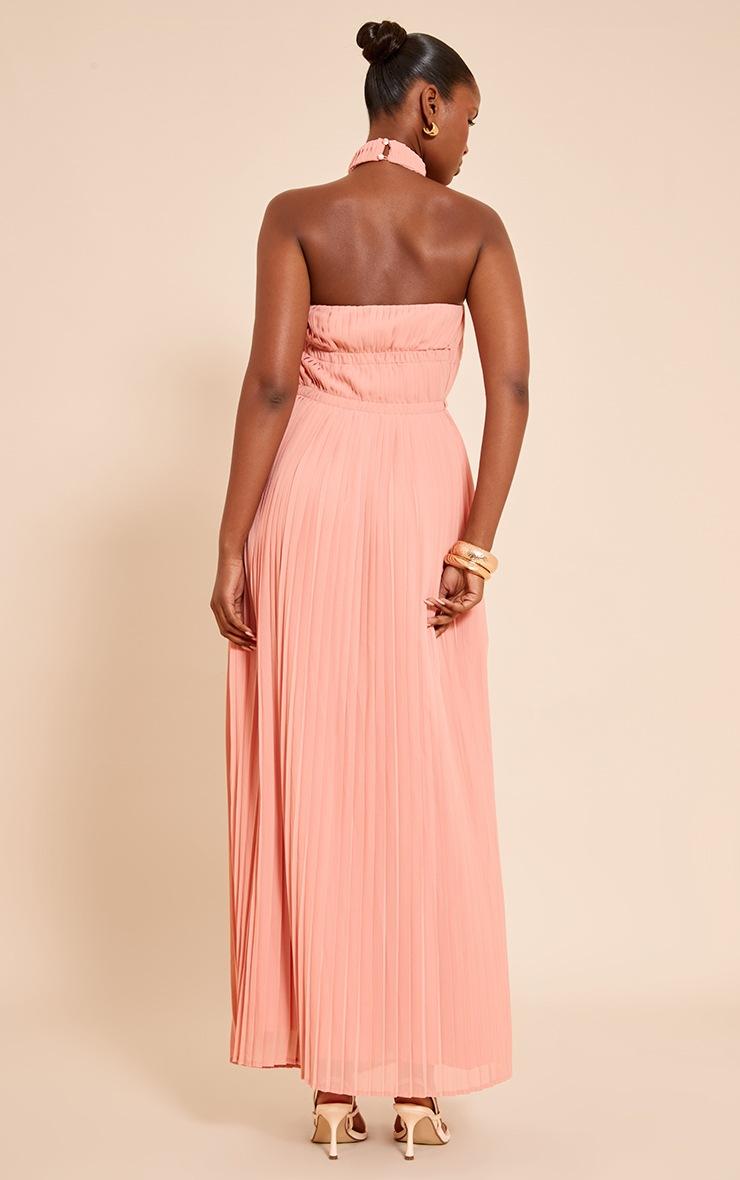 Pretty Little Thing Blush Extreme Pleated High Neck Sleeveless Maxi Dress